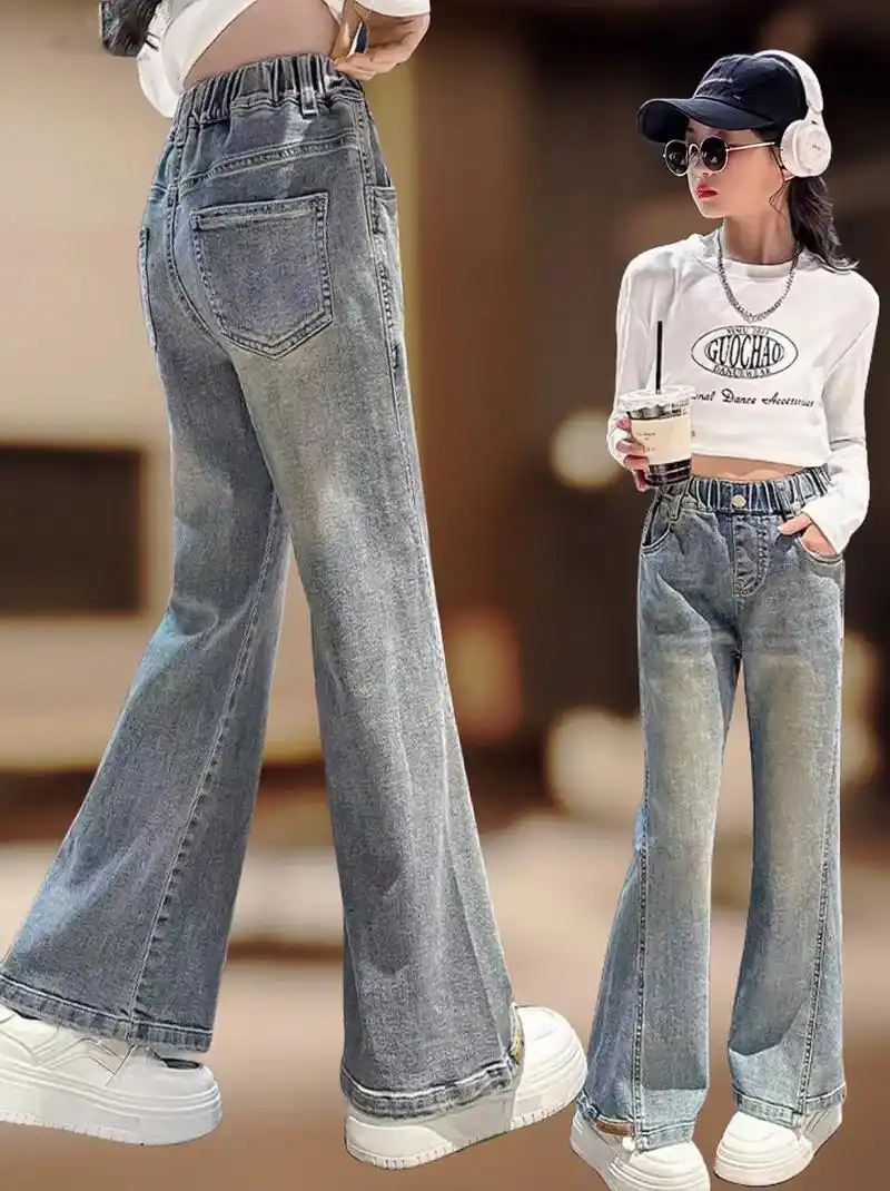 美妈们,女童时尚洋气牛仔喇叭裤来咯~版型简单大气,甄选舒适牛 - 抖音