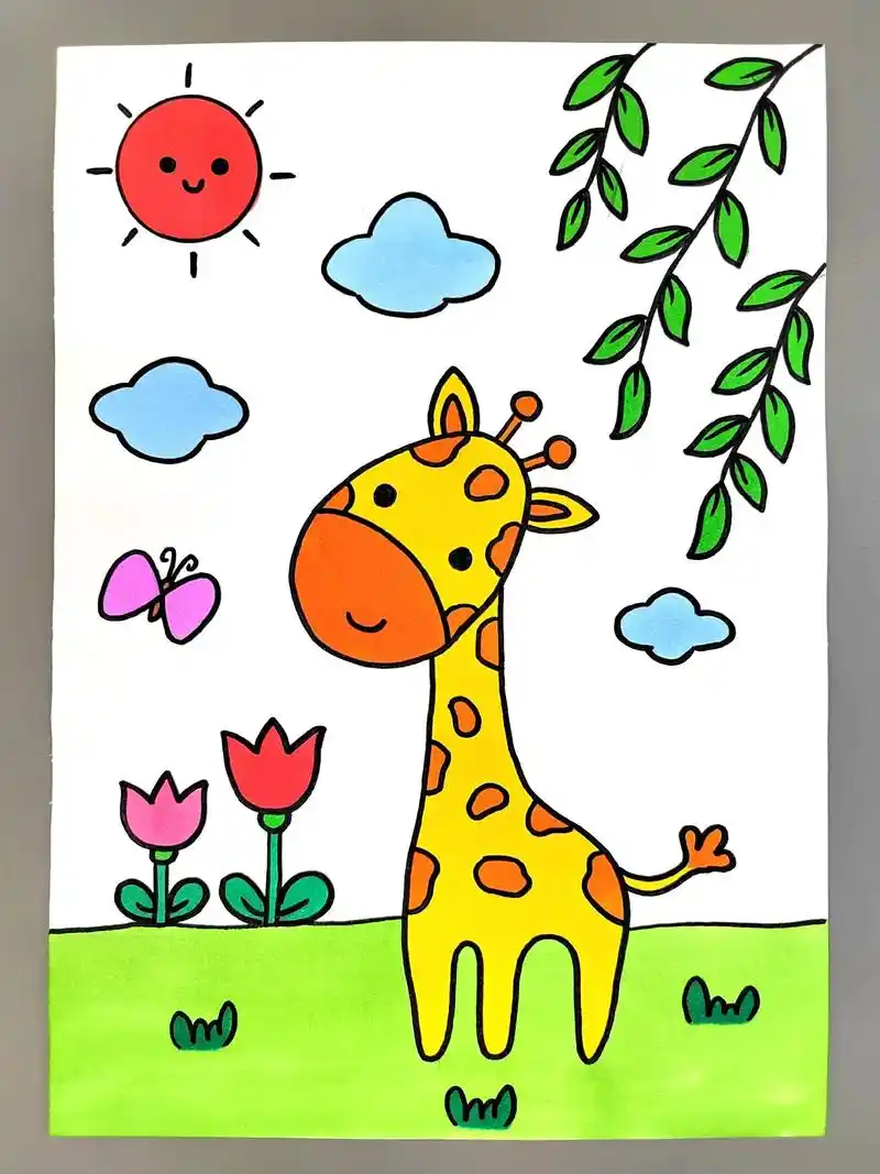 一起来画可爱的长颈鹿吧,简单易学,快来试试吧#长颈鹿简笔画 - 抖音