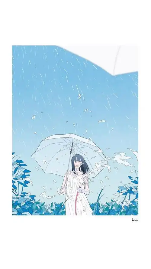 我们的蓝日系插画少女夏天女孩