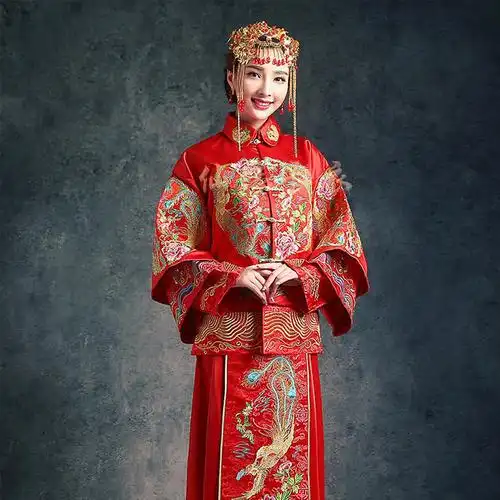 秀禾服新娘礼服 中式结婚礼服红色敬酒嫁衣 复古旗袍 新款龙凤褂