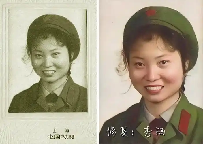 老照片修复翻新6张老兵的模糊黑白相片修复