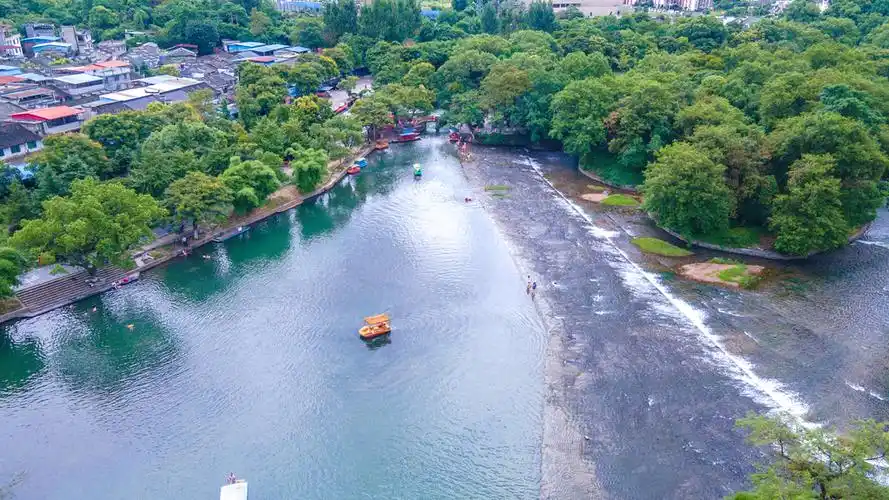 航拍桂林兴安县秦始皇修建的灵渠景区