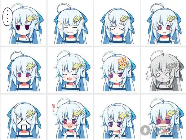 一个动漫qq表情上一个蓝色头发蓝色眼睛插着鱼骨头发卡的动漫女孩是谁