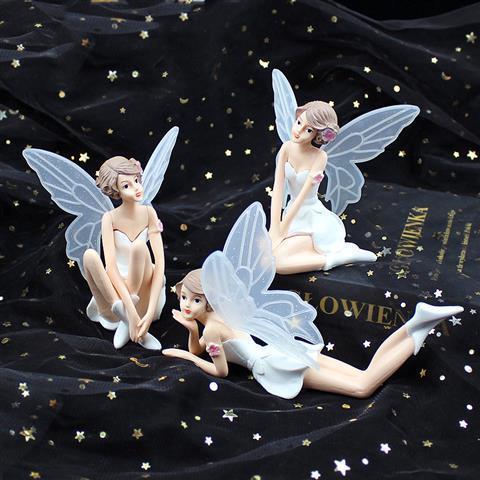 花仙子精灵仙女玩偶摆件 珍珠羽毛翅膀烘焙蛋糕装饰插牌插件