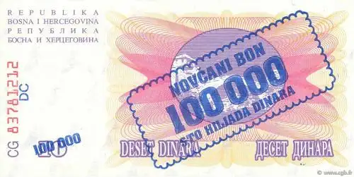100000 dinara bosnia herzegovina 1993 p.034b