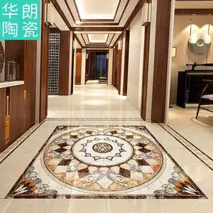 华朗拼图门厅瓷砖拼花地砖抛晶砖玄关入户过道客厅地毯花砖600mm