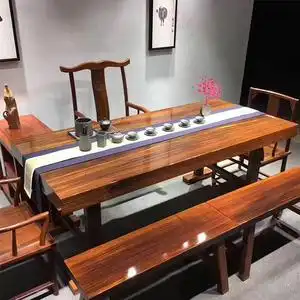 奥坎实木大板茶桌椅组合胡桃木原木独板办公茶台茶板南美花梨餐桌