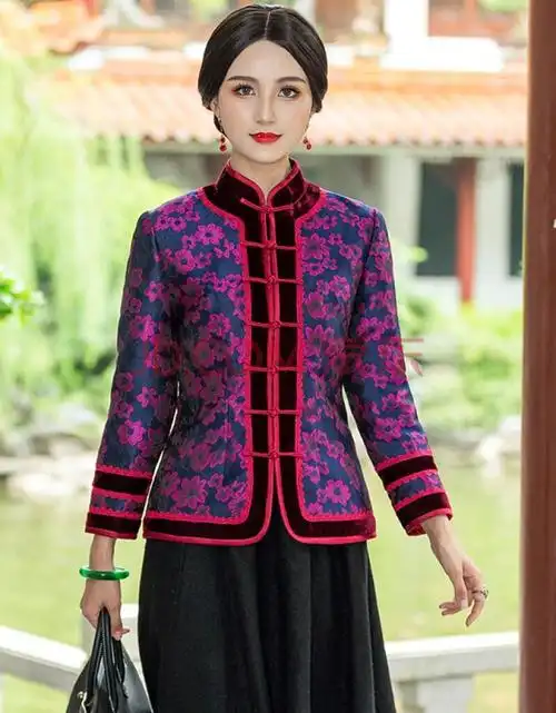 唐装女棉衣中国风对襟女式小棉袄优雅高贵中式盘扣夹棉冬款旗袍上衣女