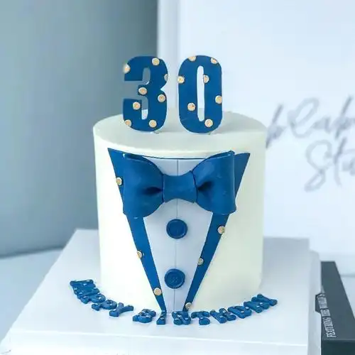 30岁生日蛋糕装饰蓝色西装领结礼服西装男神少年数字烘焙篮球l