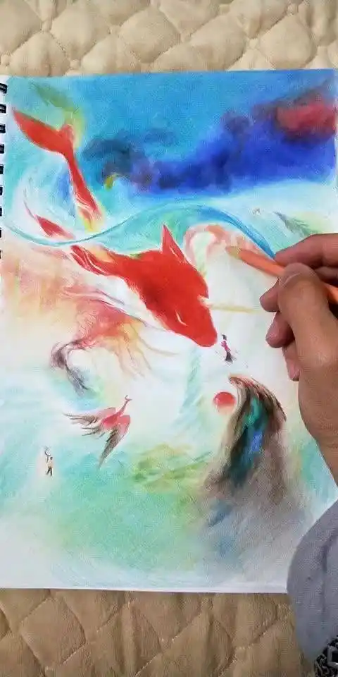 包林杰      #大鱼海棠##手绘# 彩铅手绘中……大鱼包林杰的秒.