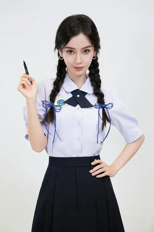 angelababy奔跑吧校服剧照双马尾校服造型的甜辣学姐