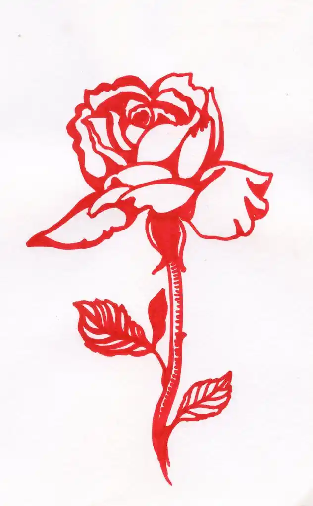一手拉红玫瑰在素描样式