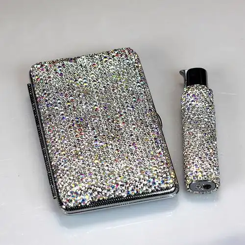 打火机创意镶钻水晶女士烟盒水钻超薄可调调节打火机