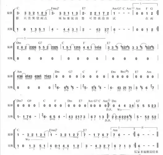 冷雨夜 beyond 贝司谱