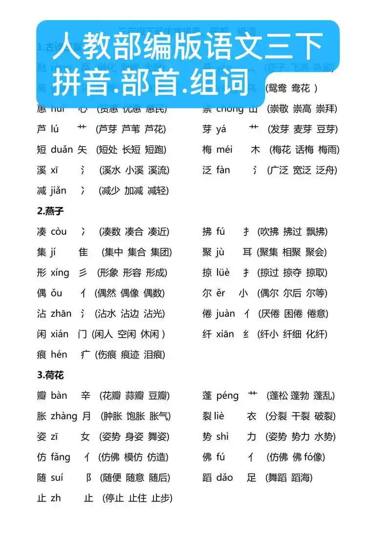 小学语文 #三年级 人教版三年级语文生字组词拼音部首.点赞 - 抖音
