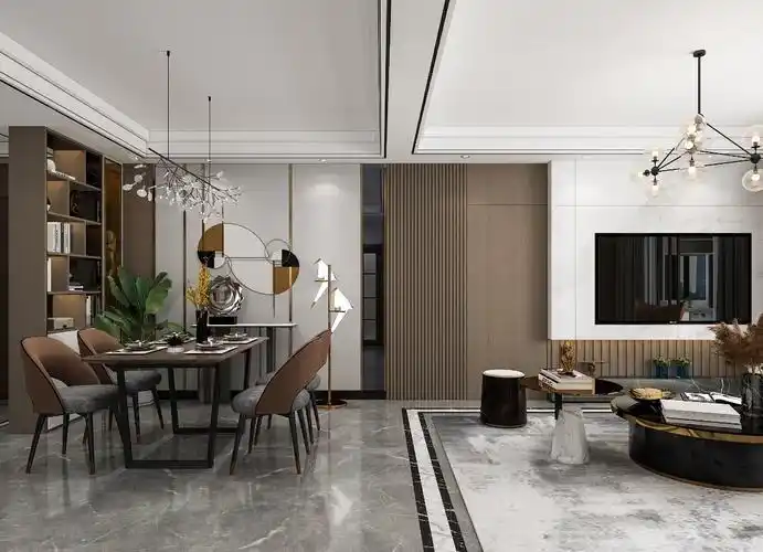 实景图片欣赏-轻奢风格客餐厅吊顶装修设计图-齐装网室内装修效果图