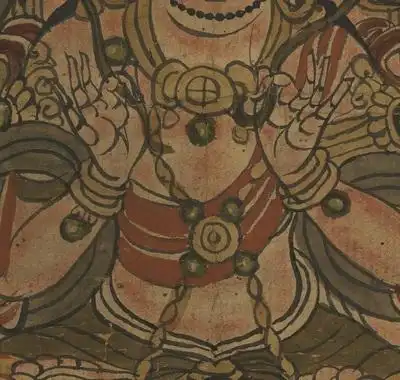 敦煌壁画复制品p3969彩绘六臂一头观音像高清微喷学习装饰画国画