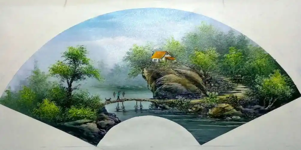 全国两会推荐艺术家朱晓波扇形山水油画