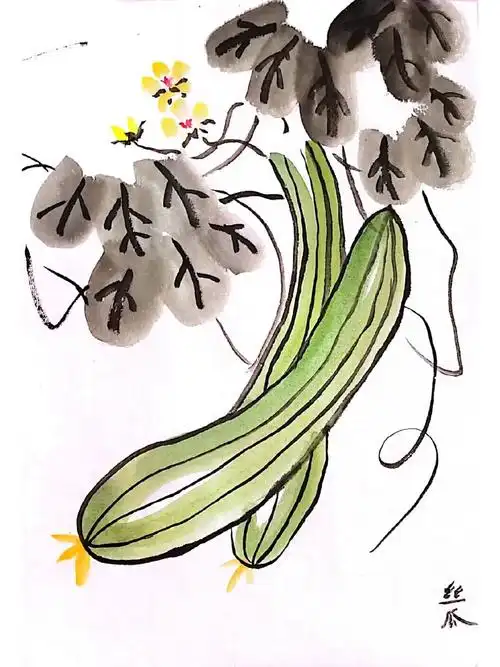 《丝瓜》-水墨画