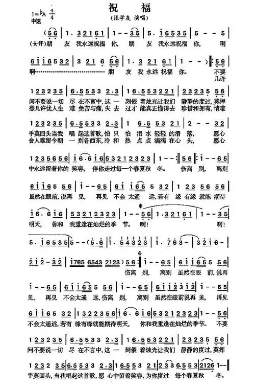 祝福(张学友演唱版)简谱(图1)
