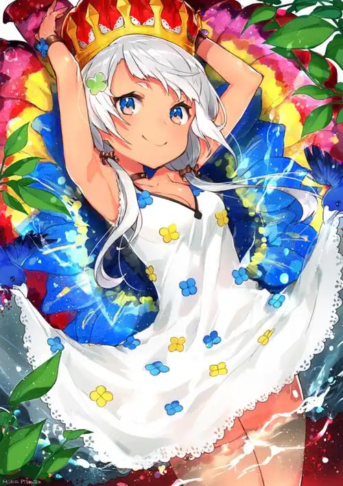 唯美长发少女小清新温馨治愈皇冠花热带萌二次元高清壁纸插画