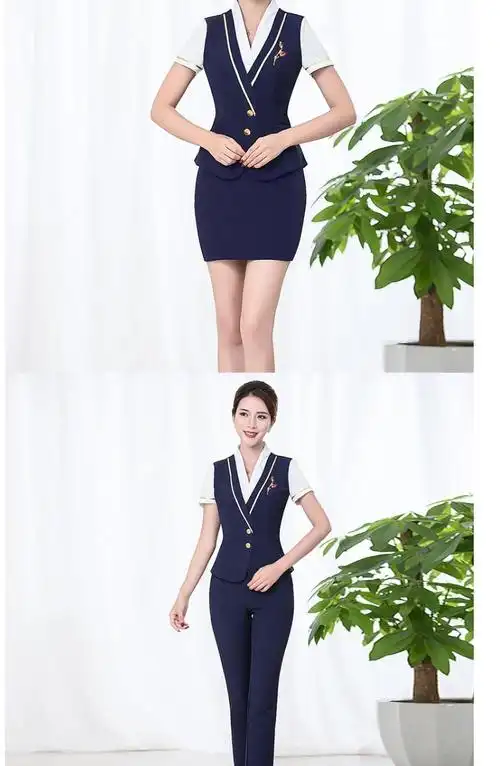工装修身足疗工作服女技师新款酒店空姐制服职业套装夏h8 藏青长裤款