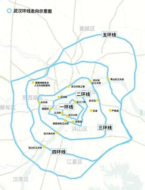 全部环线示意图上面说的武汉五环也叫"武汉外环线",全长190公里,通车