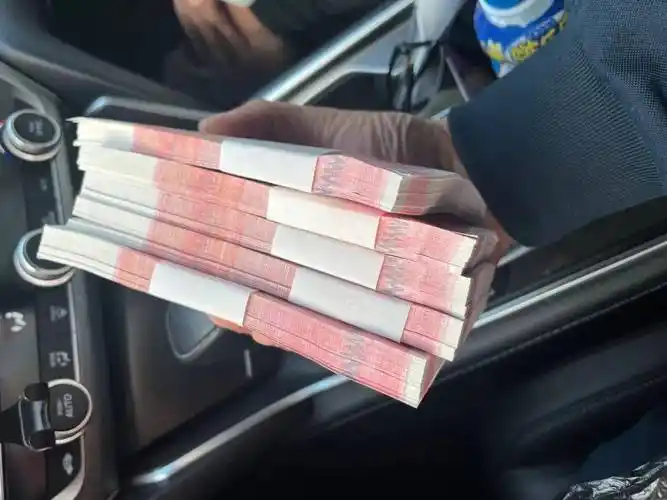 发现里面竟是五万元现金便上去查看外观形状规整看见花坛边上有一黑色