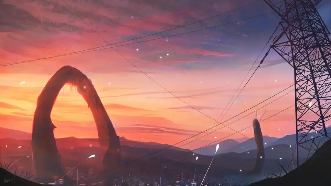 电线塔唯美动漫风景4k壁纸