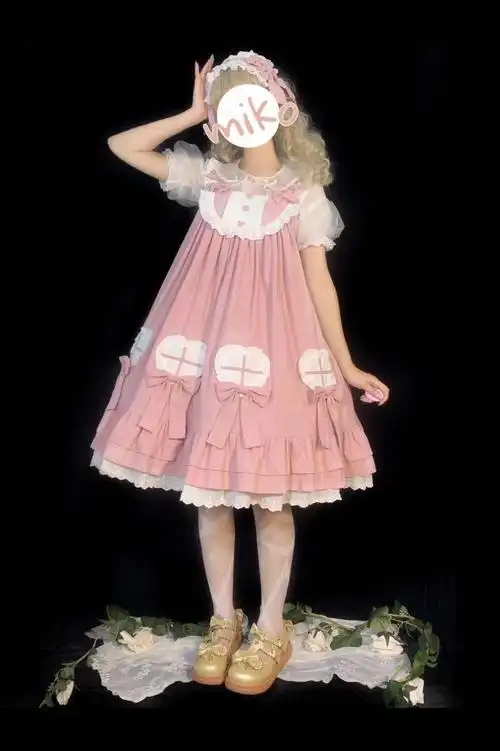 唤伊洛丽塔裙子全套可爱鬼lolita连衣裙jsk吊带裙纯色甜美洋装粉色