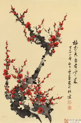 何华贤 四尺三开写意梅花国画《梅花香自苦寒来》 - 梅花图 - 99字画