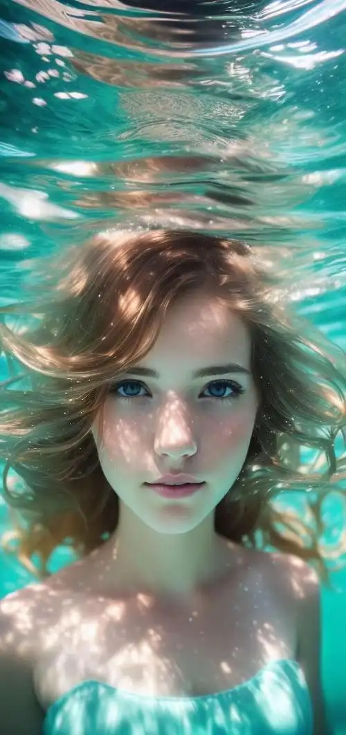 ai绘画壁纸:水下幻境摄影艺术,海洋之梦美女,4k超清画质