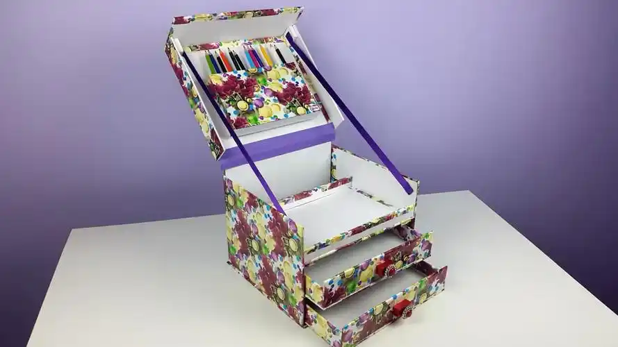 「创意手工diy」多功能纸板化妆箱,做法很简单,非常实用!