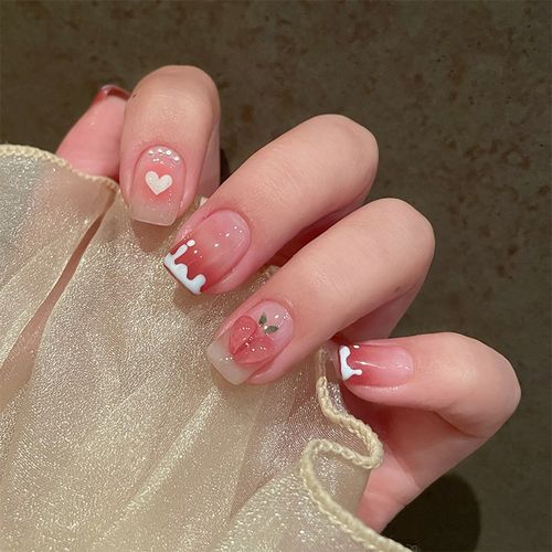 云晳小红书抖音爆款穿戴甲美甲贴片成品可爱水蜜桃晕染假指甲贴片