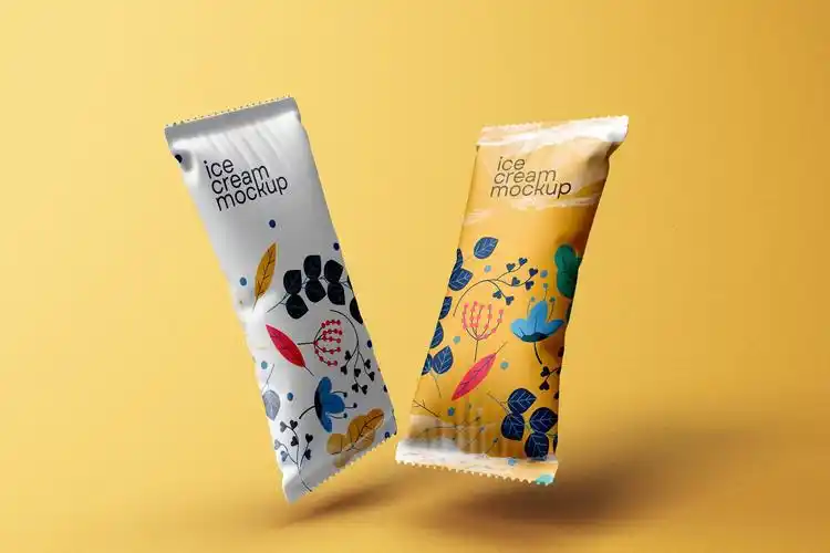 ice cream packaging mockup design 冷饮雪糕冰棍棒冰零食产品包装袋