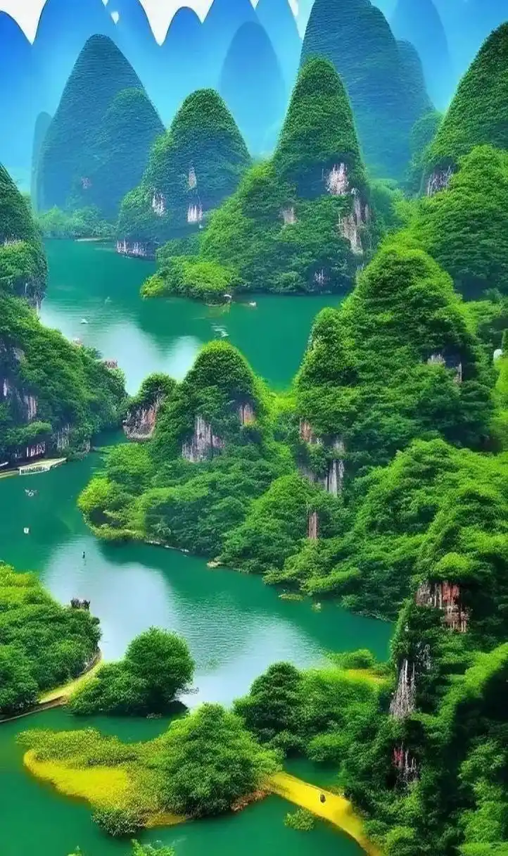 林山水佳天下  奇山异绵桂林山水佳天下  青山绿水淋琅滿目如同仙境