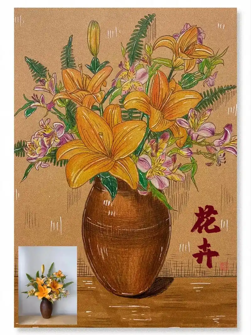 花卉线描写生|少儿美术.#创作灵感 #线描画 #写生 #绘画 - 抖音