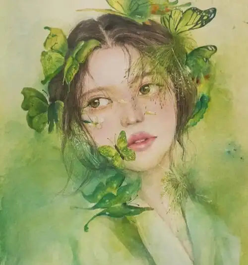 绘画水彩蝴蝶少女