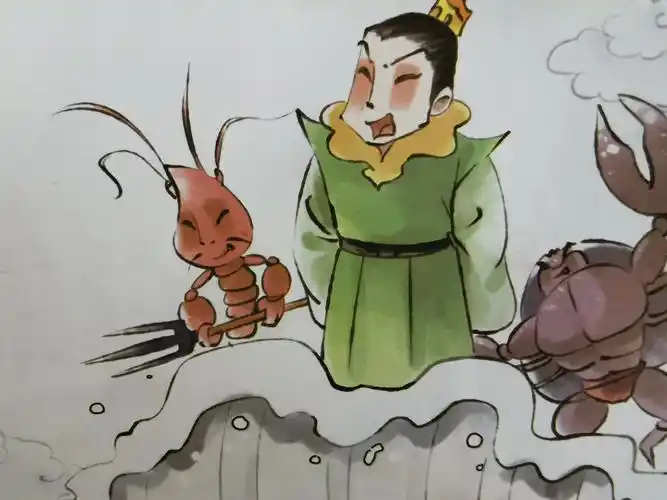 龙王又派三太子带上虾兵蟹将,前去捉拿哪吒.