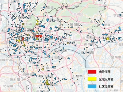 广州商圈分级结果示意图 图片来源:赢在选址 制图:赢商云智库