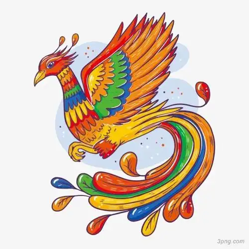 卡通手绘彩色凤凰png素材透明免抠图片动植人物