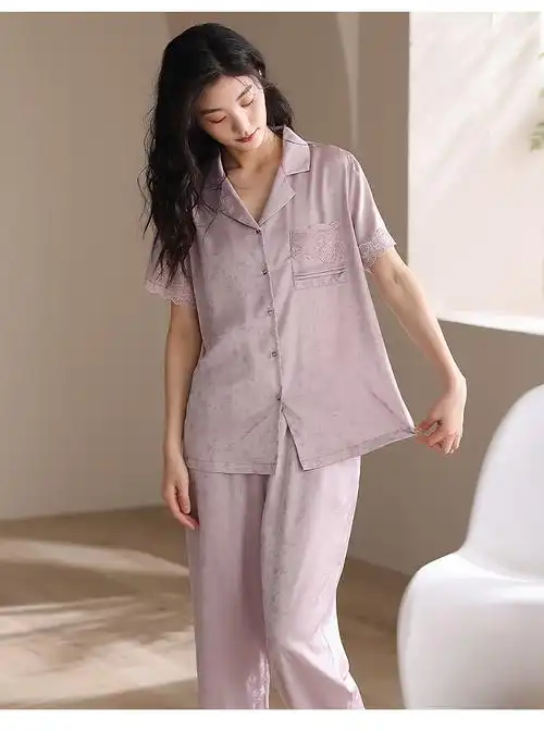 轩可儿 睡衣夏季短袖冰丝薄款高档丝绸家居服女可外穿 - 17网