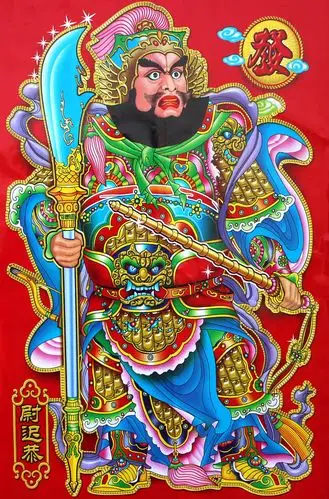 2017鸡年新年春节贴画过年门贴窗贴彩印秦叔宝尉迟恭门神年画批发