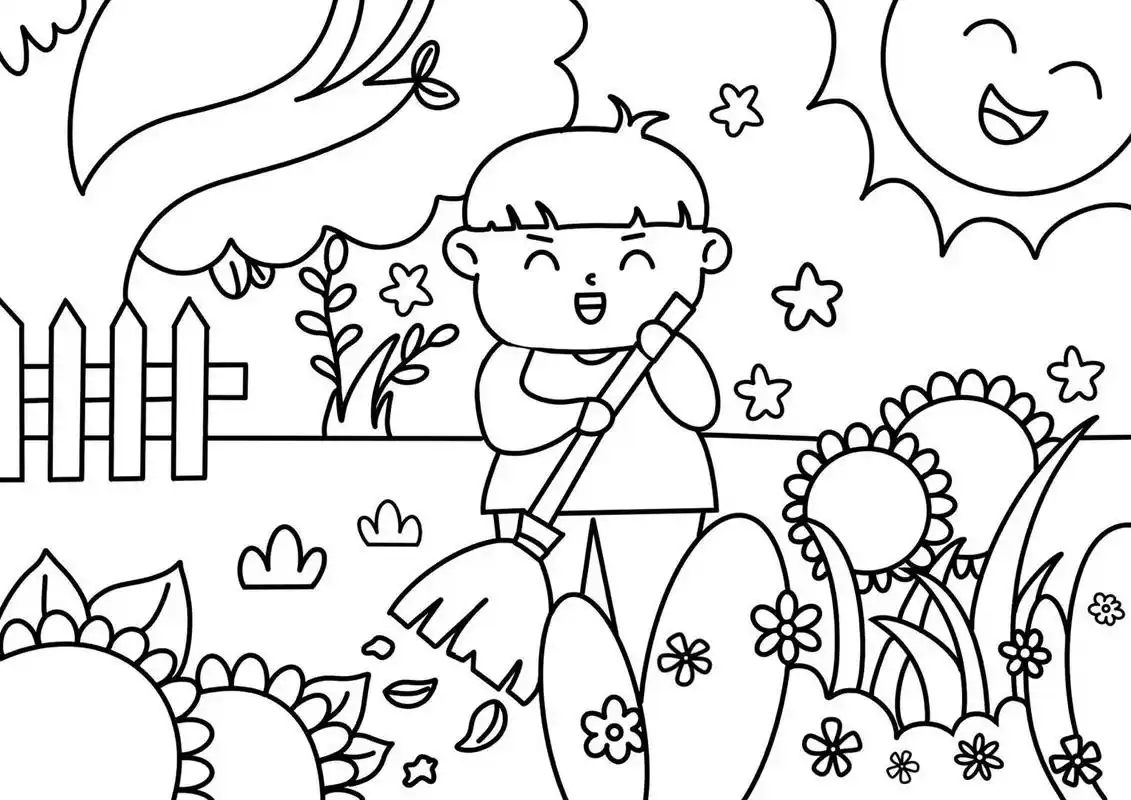 五一劳动节 主题 创意画 儿童画 带线稿 #创意美术儿童画# #儿童简笔