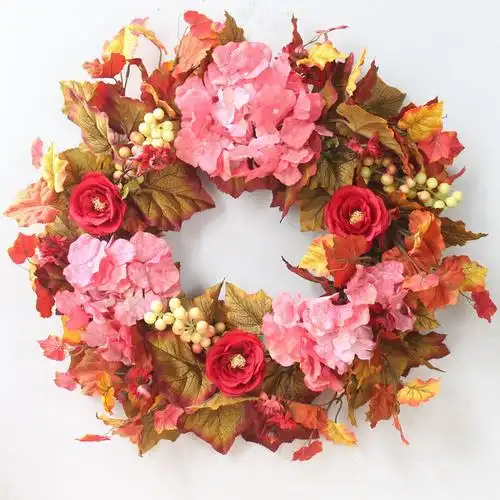 秋季枯黄落叶色仿真花门饰秋色玫瑰绢布绢花花环门环户外别墅装饰