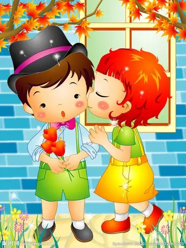 亲吻男孩的可爱女孩图片