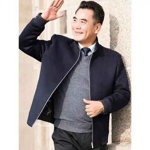 baluoshang中老年爸爸春秋装上衣毛呢子外套父亲中年男士宽松休闲毛呢