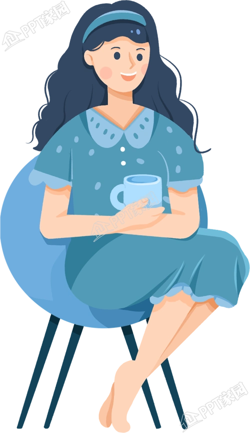 卡通手绘坐着的女生人物素材