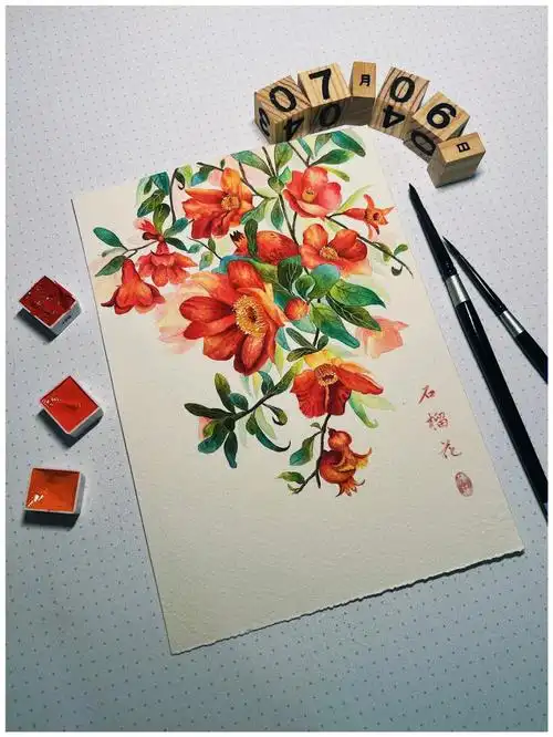 小满石榴花含步骤100张画10047