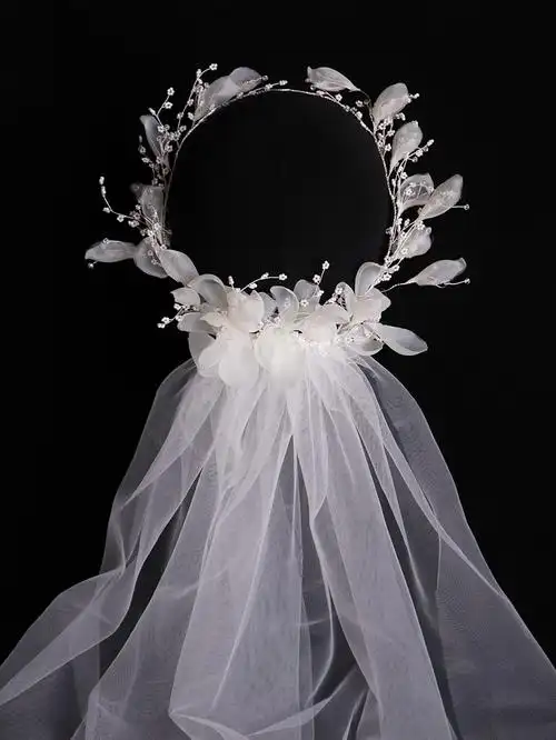 超仙森系网红拍照花环头纱新娘婚纱礼服配饰影楼外景写真跟妆头饰